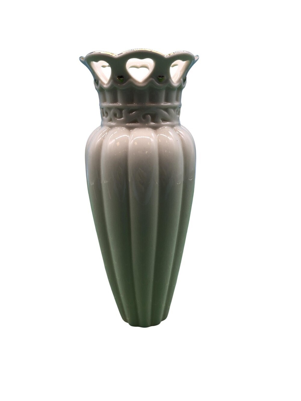 Lenox White Bone China Heart Cutout Vase Gold Trim USA Decorative Home Decor